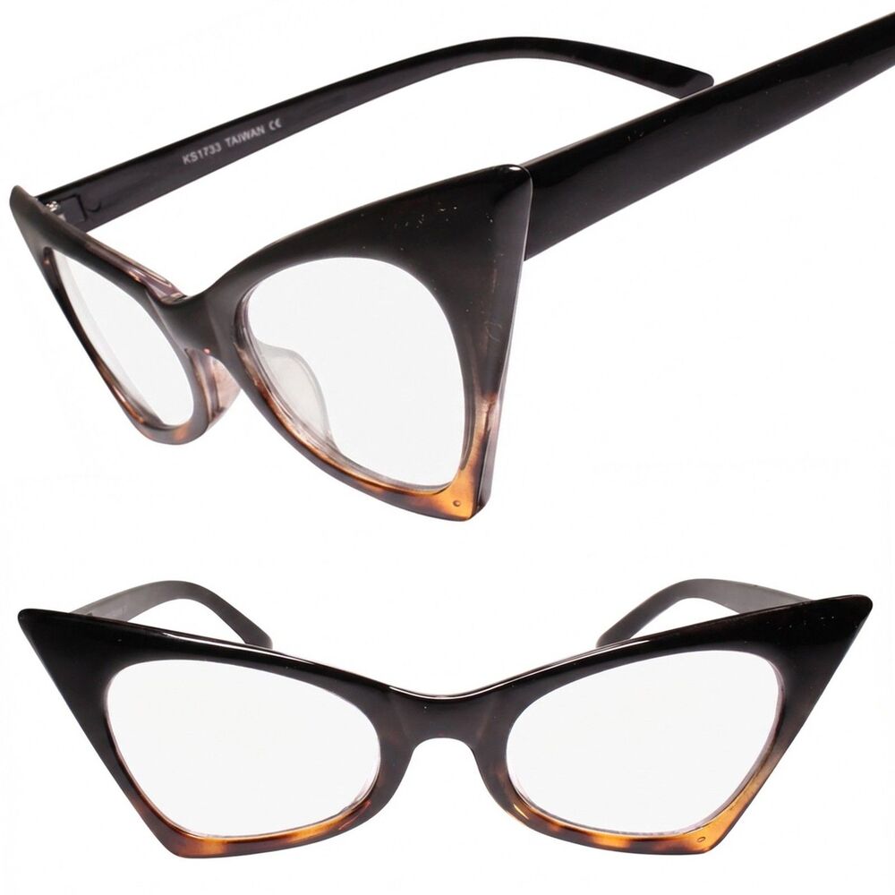 Classic Retro 70s Fashion Womens Tortoise & Black Cat Eye Clear Lens Glasses